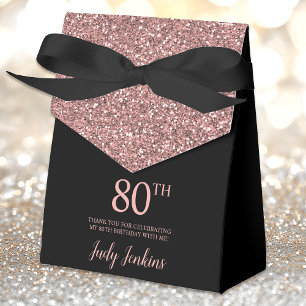 80th Birthday Rose Gold Glitter Thank You Favour Box