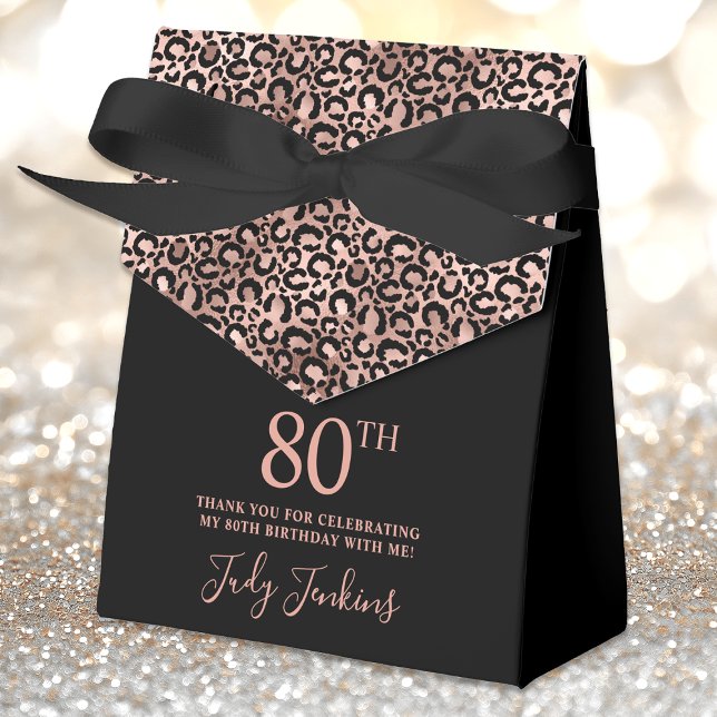 80th Birthday Rose Gold Leopard Print Thank You  Favour Box (Creator Uploaded)