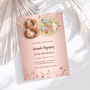 80th Birthday rose gold photo stars Invitation