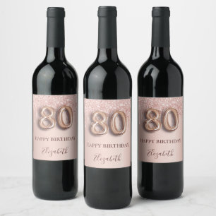 80th birthday rose gold pink drips wine label