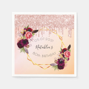 80th birthday rose gold pink geometric glitter napkin