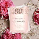 80th birthday rose gold pink stars balloon script invitation<br><div class="desc">A modern, stylish and glamourous invitation for a 80th birthday party. A rose gold gradient background with rose gold and pink stars. The name is written with a modern dark rose gold coloured hand lettered style script. Personalise and add your party details. Number 80 is written with a balloon style...</div>