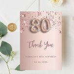 80th birthday rose gold pink stars thank you card<br><div class="desc">A thank you card for a 80th birthday. A rose gold gradient background colour. With rose gold dripping shining stars. On front: number 80 written with a balloon style font, large dark rose gold coloured hand lettered script and the text: Thank You, your text, title and a date. Back: Personalise...</div>