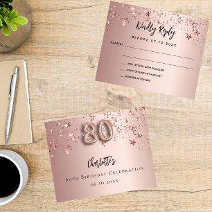 80th birthday rose gold stars RSVP budget card