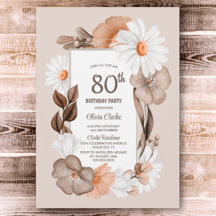 80th Birthday Rustic Boho Floral Party Invitation