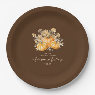 80th Birthday Rustic Boho Pumpkin Fall Custom Paper Plate