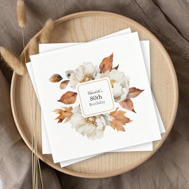 80th Birthday Rustic Feminine Fall Floral Napkin (Creator Uploaded)