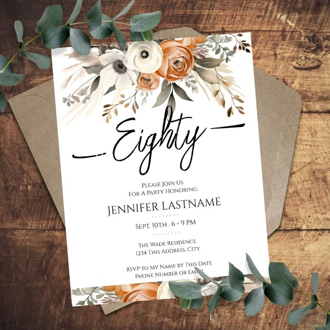 80th Birthday Rustic Floral Fall  Invitation (Creator Uploaded)
