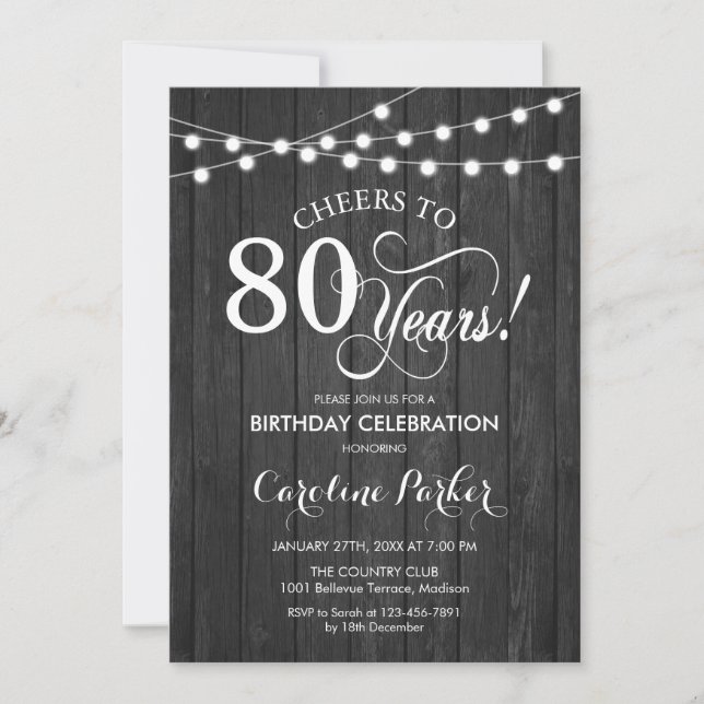 80th Birthday - Rustic Gray Wood Pattern Invitation (Front)