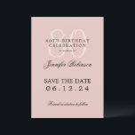 80th Birthday Save the Date Blush Pink  Invitation<br><div class="desc">Elegant "80th Birthday Party" design with a formal typography script,  custom name,  and detailed text. Easy to use and easy to personalise. Order Today!</div>