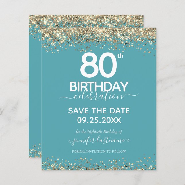80th Birthday Save the Date Budget Invitation (Front/Back)