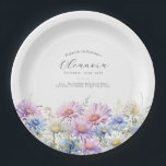 80th Birthday September Birth Flower  Paper Plate<br><div class="desc">Perfect table decor for a September birthday party. Aster is the birth flower for that month. It forms a pretty watercolor bottom border on this floral personalised paper plate. The birthday guest of honour's name, age and birthdate are placed above it using elegant calligraphy and typography. All text is editable....</div>