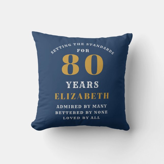80th Birthday Setting Standards Add Your Name Blue Cushion (Front)
