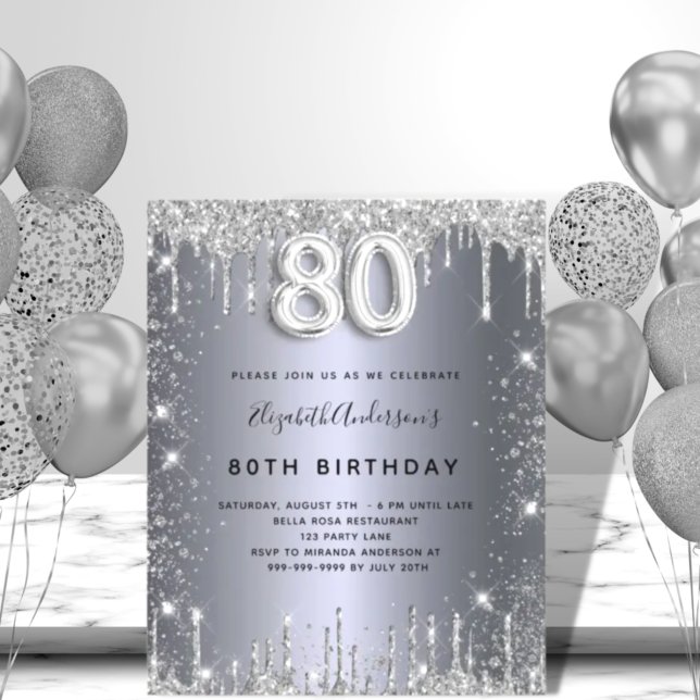 80th birthday silver glitter budget invitation flyer (Creator Uploaded)