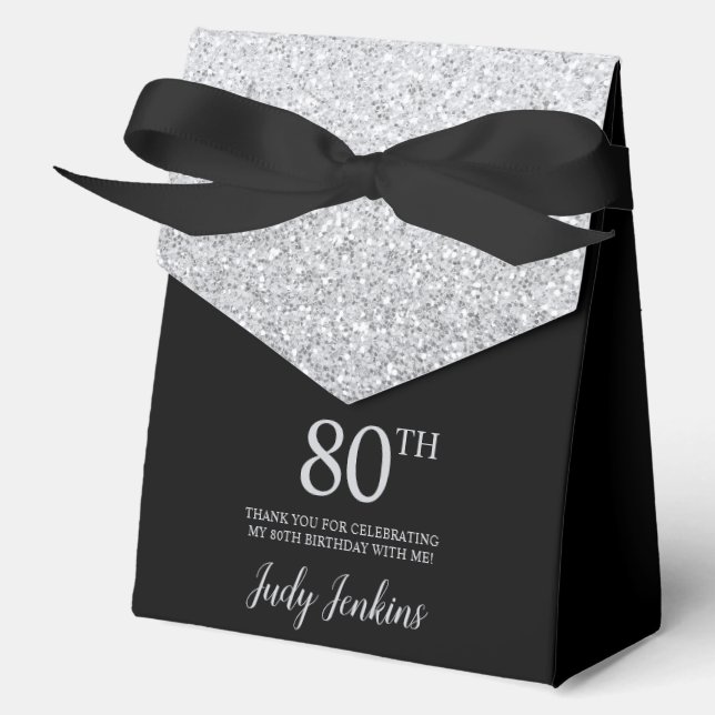 80th Birthday Silver Glitter Thank You Favour Box (Front)