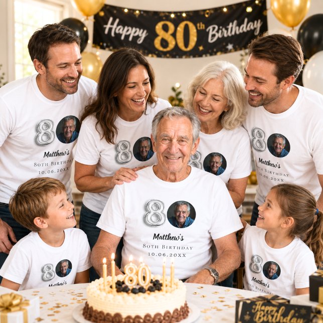 80th birthday silver photo T-Shirt (Creator Uploaded)