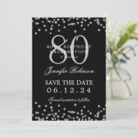 80th Birthday Silver Save Date Confetti Black