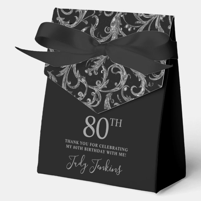 80th Birthday Silver Swirls Thank You  Favour Box (Front)