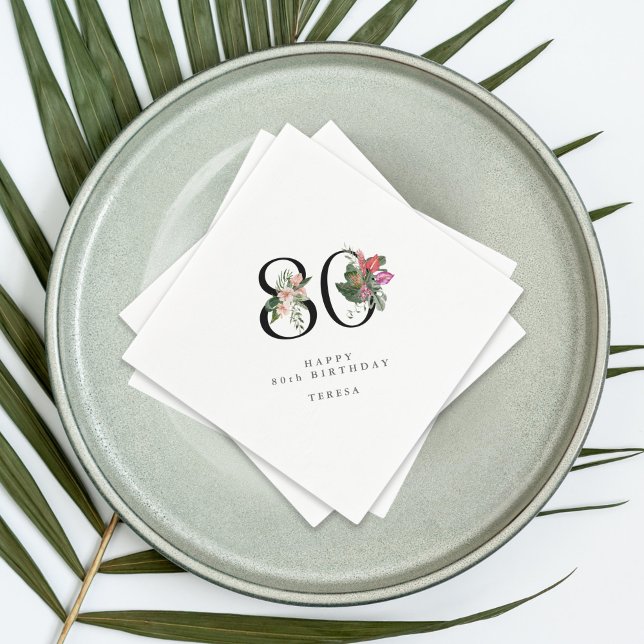 80th Birthday Simple Elegant Tropical Invitation Napkin (Creator Uploaded)
