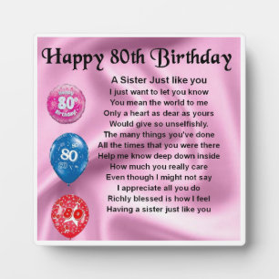 80th Birthday Sister Poem Plaque