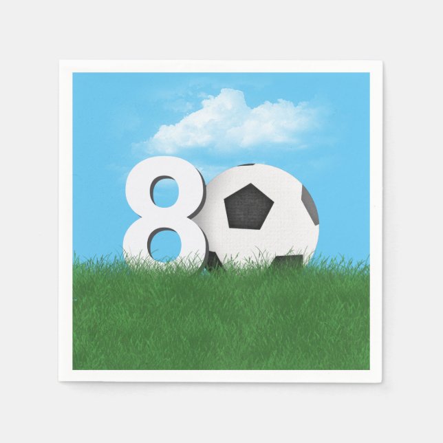 80th Birthday Soccer Ball In Green Grass Napkin (Front)