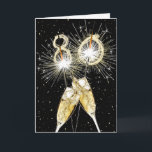 80th Birthday Sparklers and Champagne Toast Card<br><div class="desc">Party sparklers with gold confetti and glasses of bubbly for an 80th birthday.
The black background colour can be changed.
The inside text is editable.</div>