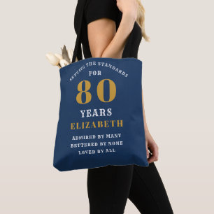 80th Birthday Standards Blue & Gold Add Your Name Tote Bag