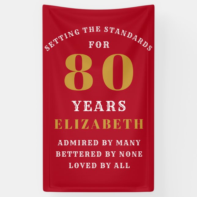 80th Birthday Standards Red and Gold Add Your Name Banner (Vertical)
