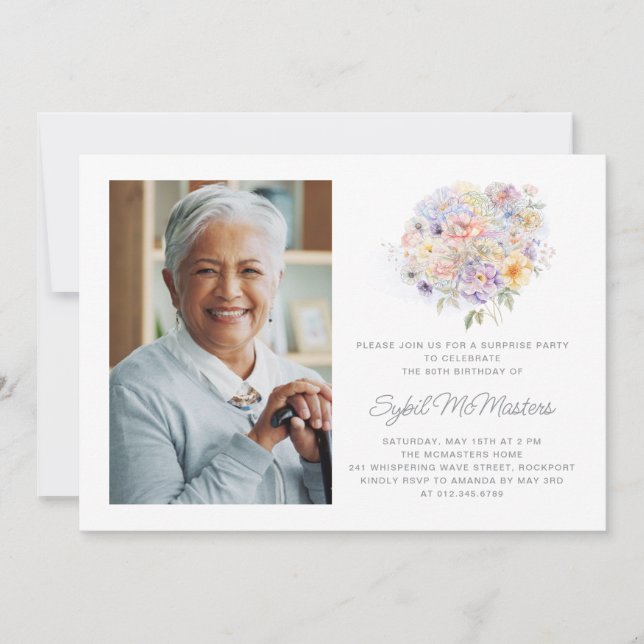 80th Birthday Surprise Party Flower Bouquet Invitation (Front)