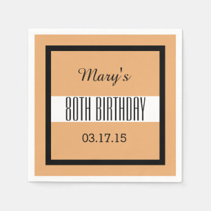 80th Birthday Tan and Black Custom V01FC Napkin