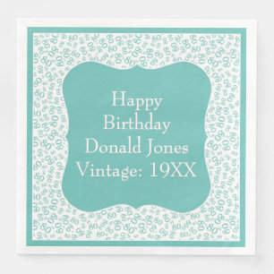 80th Birthday Teal/White Bracket Number Pattern Napkin