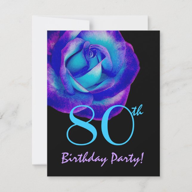 80th Birthday Template Purple and Blue Rose W243 (Front)