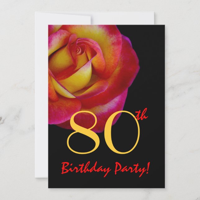 80th Birthday Template - Red and Yellow Rose (Front)