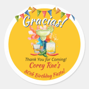 80th Birthday Thank You Fiesta "Gracias" Custom Classic Round Sticker