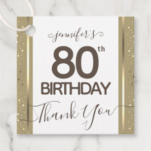 80th Birthday Thank You Gold Elegant Script Favour Tags