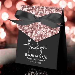 80th Birthday Thank You Rose Gold Glitter Script Favour Box
