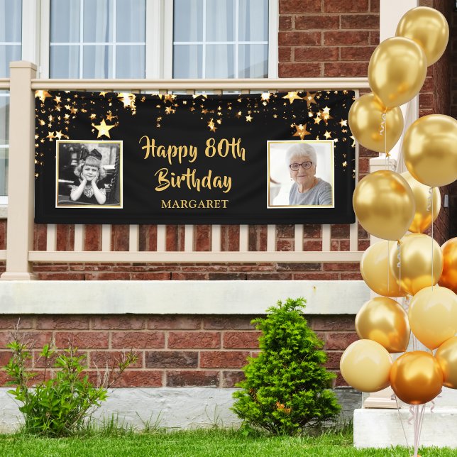 80th Birthday Then & Now Photos Personalised Banner (Creator Uploaded)