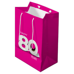 80th Birthday Toilet Paper Roll on Neon Pink Medium Gift Bag