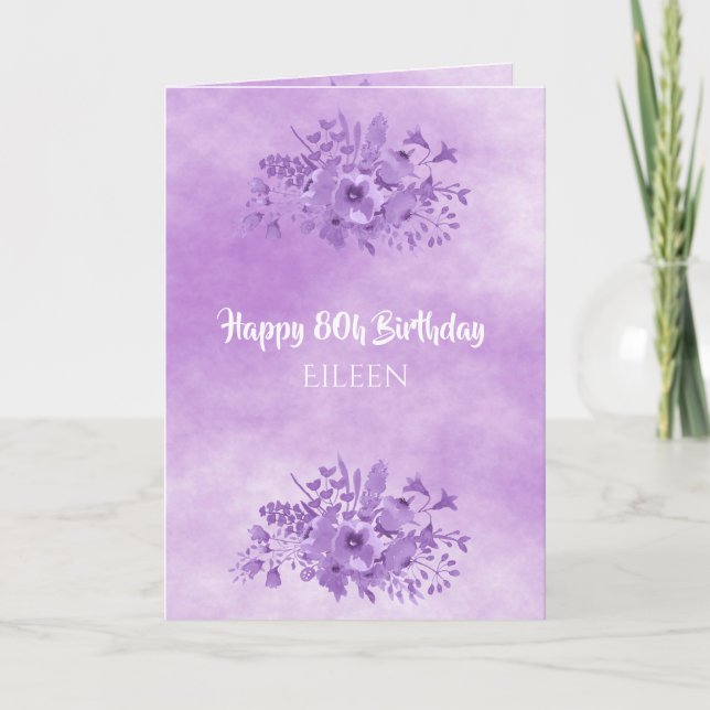 80th birthday ultra violet watercolored flowers card (Front)
