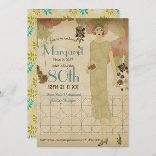 80th Birthday Vintage 1930s Invite Nouveau Eighty