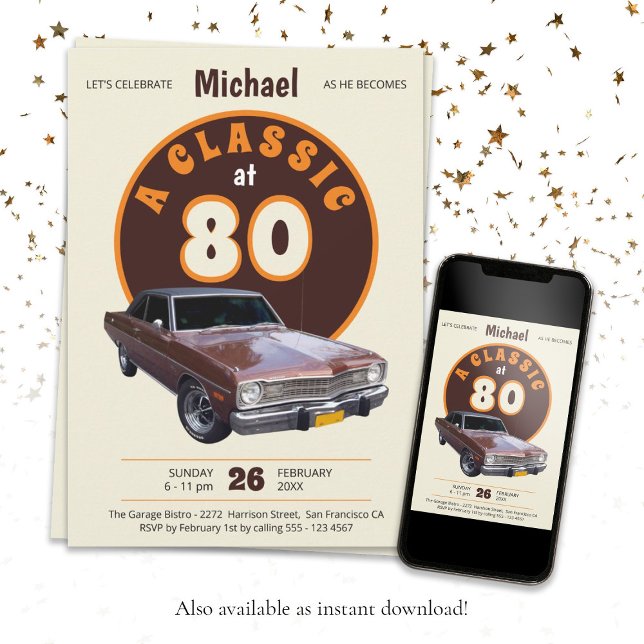 80th Birthday Vintage Classic Car Fun Retro  Invitation (80th Birthday Vintage Classic Car Fun Retro Invitation)