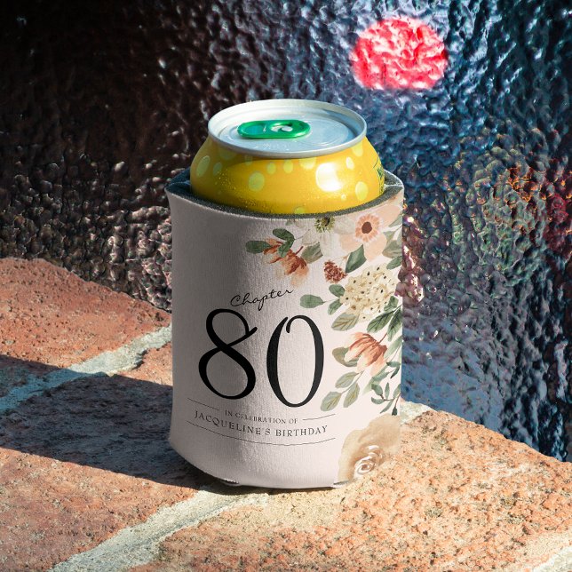 80th Birthday Vintage Floral Can Cooler (80th Birthday Vintage Floral Can Cooler
Sophisticated and elegant addition to any birthday party.)