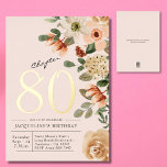 80th Birthday Vintage Floral Gold<br><div class="desc">Unique 80th birthday peach blush pink floral gold foil invitation. Sophisticated and elegant script birthday invitation.</div>