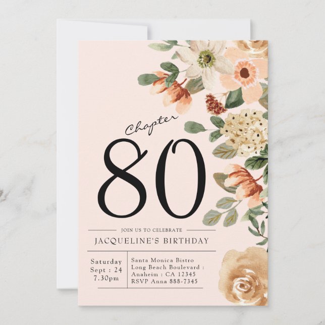 80th Birthday Vintage Floral Invitation (Front)