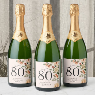 80th Birthday Vintage Floral Sparkling Wine Label