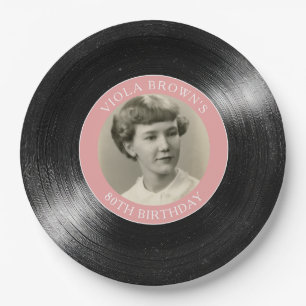 80th Birthday Vinyl Record Pink Paper Plate
