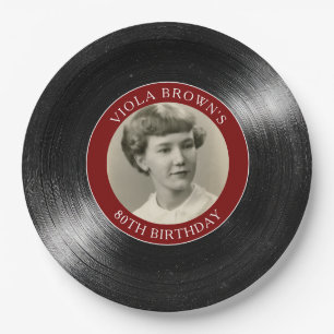 80th Birthday Vinyl Record Retro Paper Plate