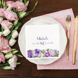 80th birthday violet pansies flowers white napkin<br><div class="desc">An elegant white background and a border of violet,  lavender coloured,  purple and white watercolored pansies,  perfect for a 80th birthday party! Templates for a name,  age,  date of birth and date of the anniversary.  Violet coloured letters.</div>