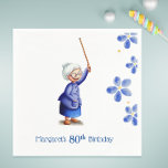80th Birthday Watercolor Floral Grandmother Napkin<br><div class="desc">What a special occasion! Your mother's 80th birthday is a time to celebrate her life and all that she's accomplished. Make her feel extra special with some cute tableware decor featuring a watercolor floral illustration and an adorable old lady waving with her cane. She's sure to love it! Illustrated and...</div>