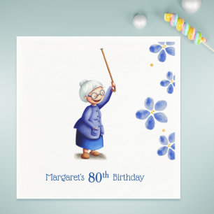 80th Birthday Watercolor Floral Grandmother Napkin